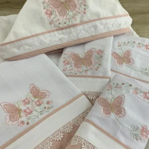 Kit Banho Borboletas e Flores Rosé